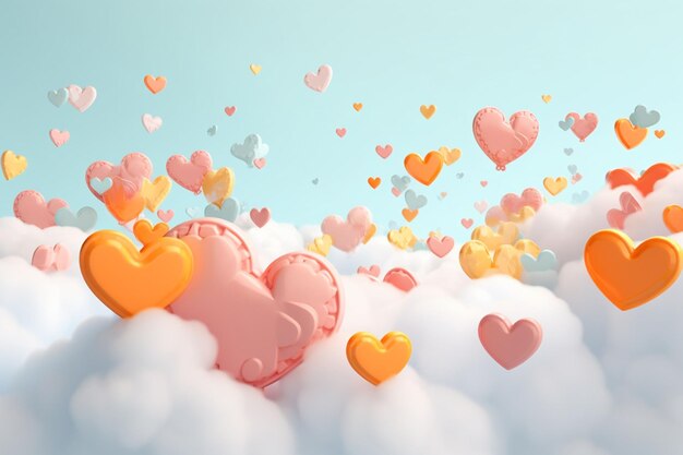 clouds and hearts pastel colors background