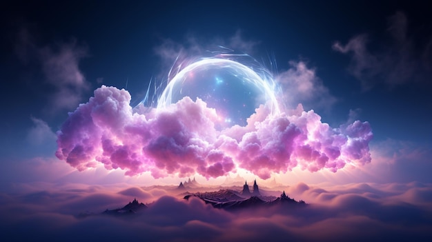 A clouds illuminated by neon bright light and dark night sky generated by ai pro photo