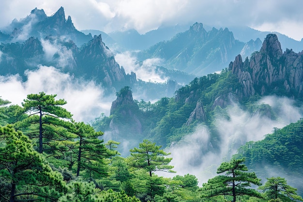 Foto nuvole e nebbie del monte huangshan