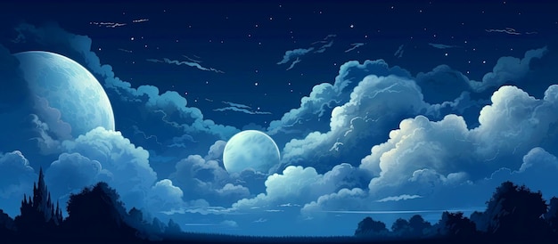 밤하늘의 구름과 달 Generative AI 일러스트레이션달빛 배경 디자인