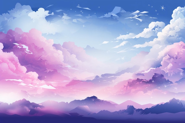 clouds and mountains in the sky with pink and purple clouds