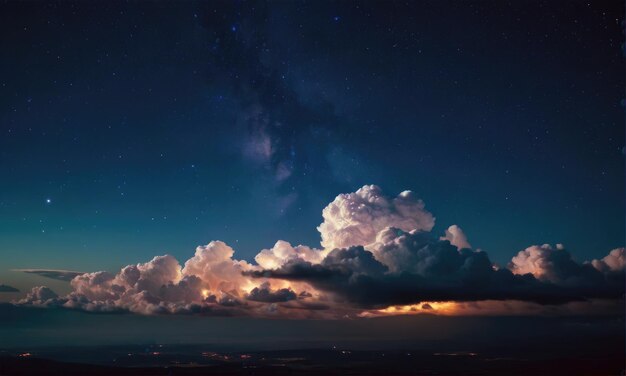 Clouds at night against a dark blue sky with stars background