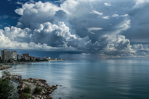Облака и дождь над Черным морем в Констанце