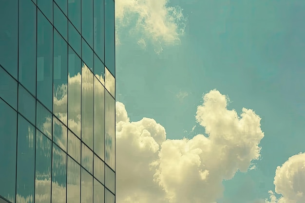 Clouds reflected in windows of modern office building