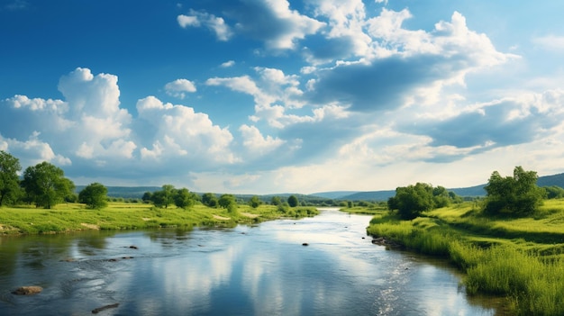 Clouds over a river background