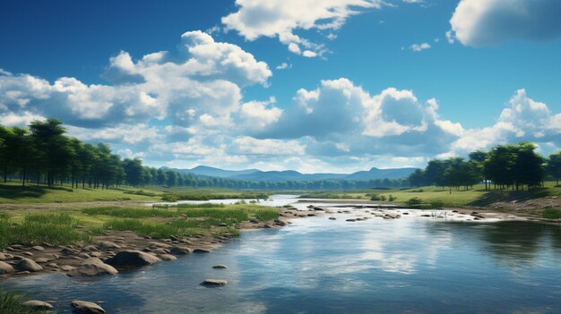 Clouds over a riverbank background