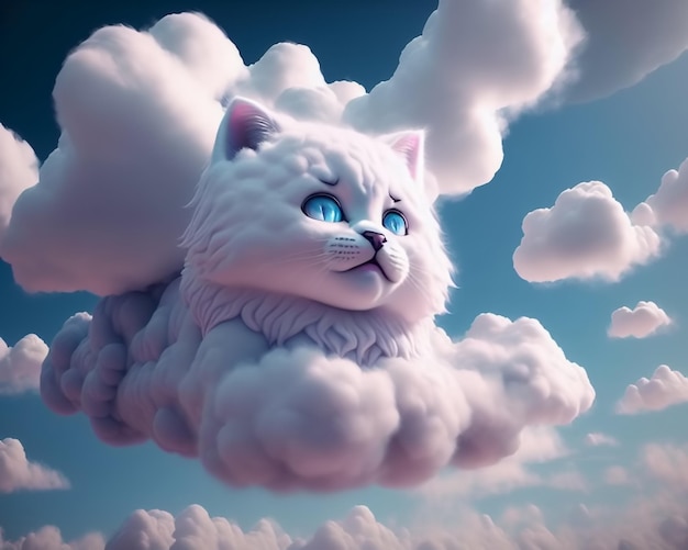 Clouds in shape of cute kitten Generative AI