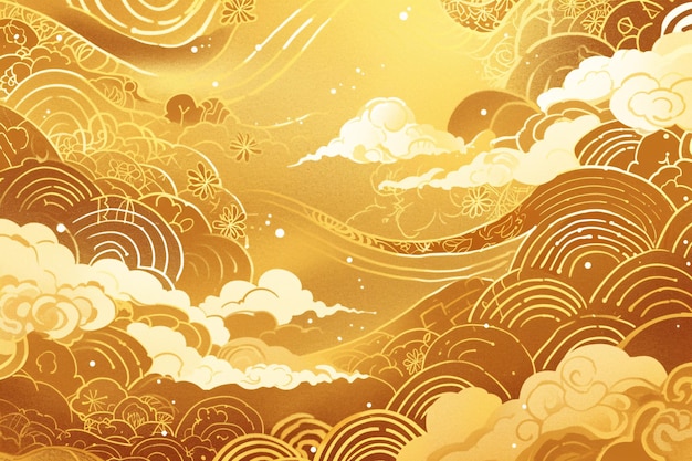 空の雲は金色とオレンジ色です クラシックな中国風の幸運な雲の質感の背景です