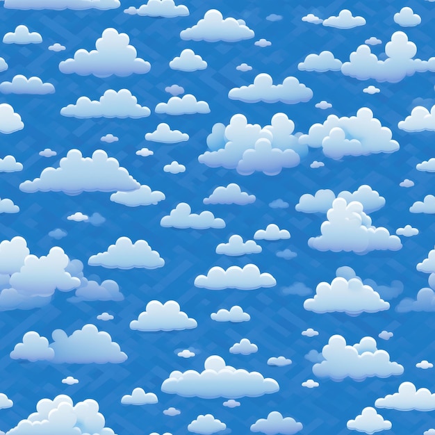 Clouds in the sky in pixelated style seamless pattern