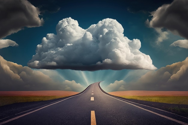 Clouds in the sky and a road made of asphalt Background of a road