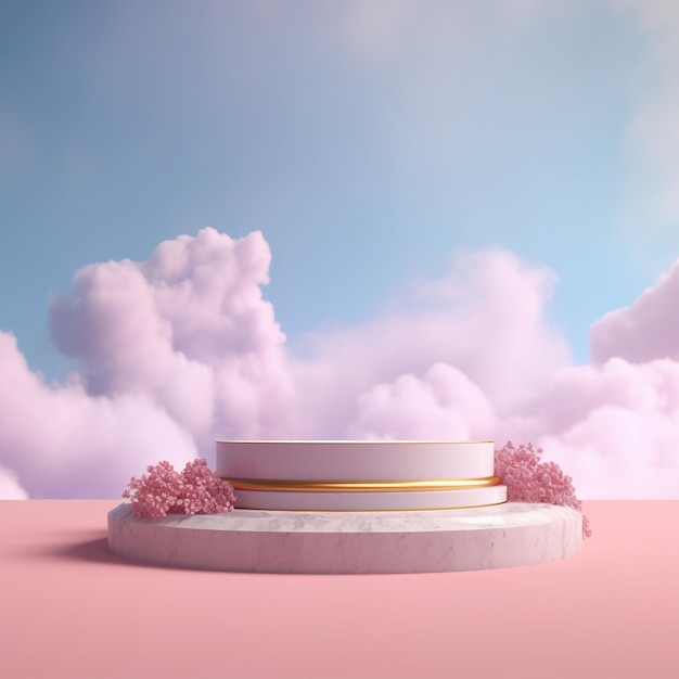 Clouds on the sky with display stand Romantic podium backdrop for product display AI Generated