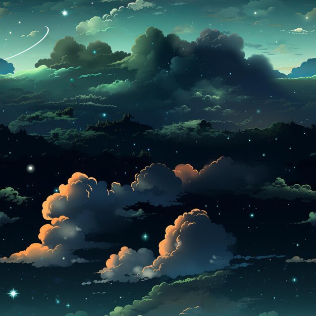 Clouds and stars in the night sky