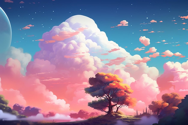 Clouds trees stars moon fantasy design image art