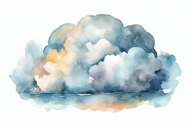 Clouds Watercolor Painting for Baby Shower Balloons on white background AI generated