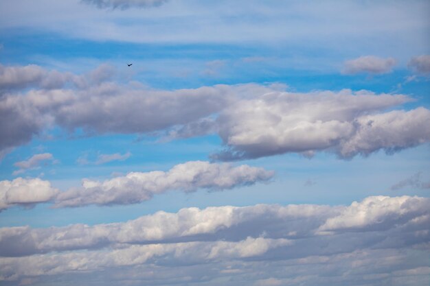 푸른 하늘 배경에 이국적인 길쭉한 모양의 구름