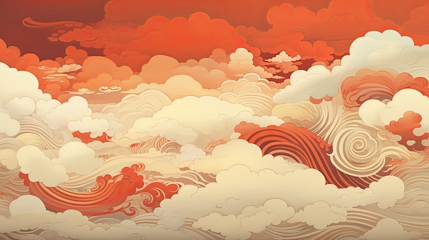 Clouds with more red gold white color pattern Generative Ai