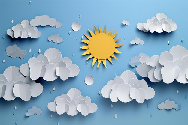 Фото Облака с солнцем и дождем на синем фоне