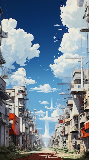 Каскад облачных пейзажей. Сюрреалистическая сцена, где автомобили с парашютами спускаются в город.