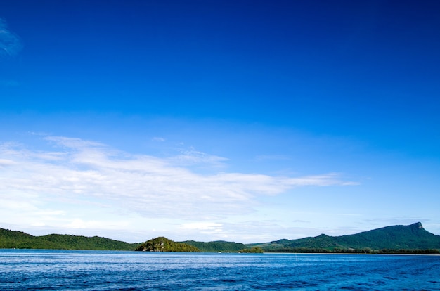 Cloudy blue sky above a surface of the sea