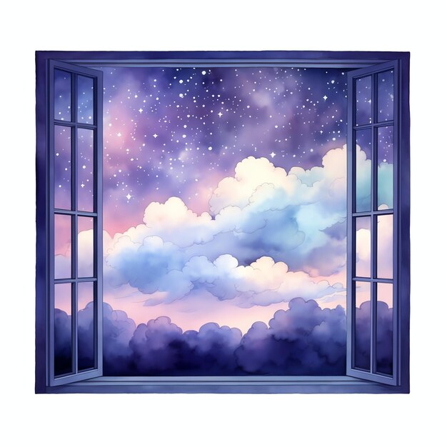 Photo cloudy horizon window fantasy sky night gazing watercolor