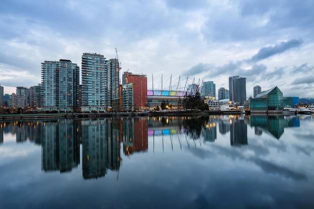 Cloudy morning sunrise with the view of False Creek