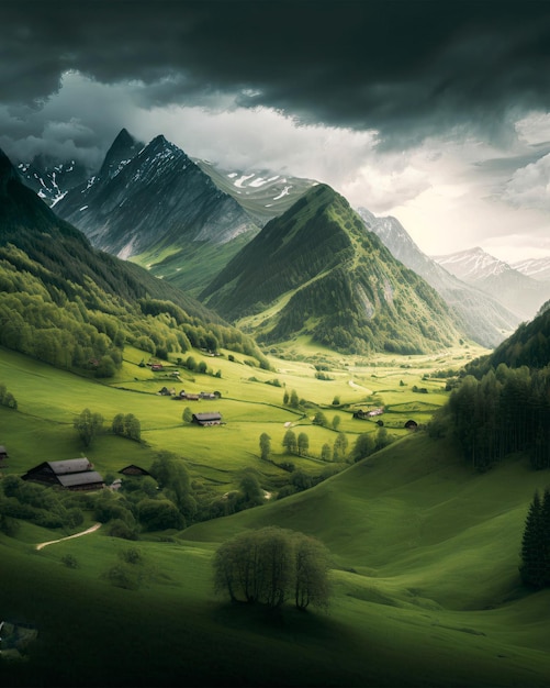 Cloudy nature forest in the mountains valley beautiful hills