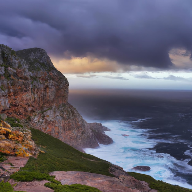 A cloudy sky is over the ocean and the ocean is visible.