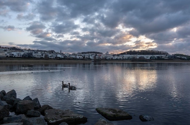 A cloudy sky over the lake