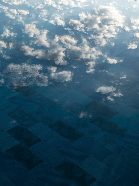 Cloudy sky reflection on pool surface