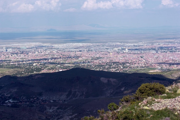 Cloudy sky and view of konya city