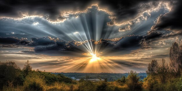 Photo cloudy sky with sun rays