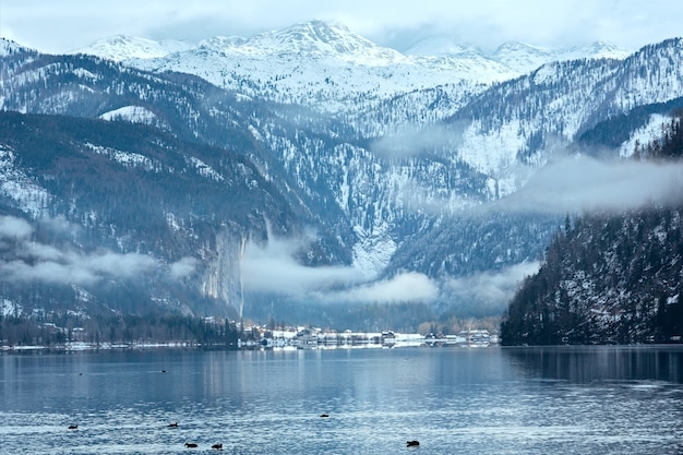 Cloudy winter Alpine  lake Grundlsee view (Austria)