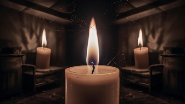 Photo clouse up of candle in the dark room high quality photo