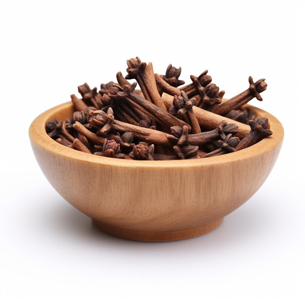 A clove in bowl on white background