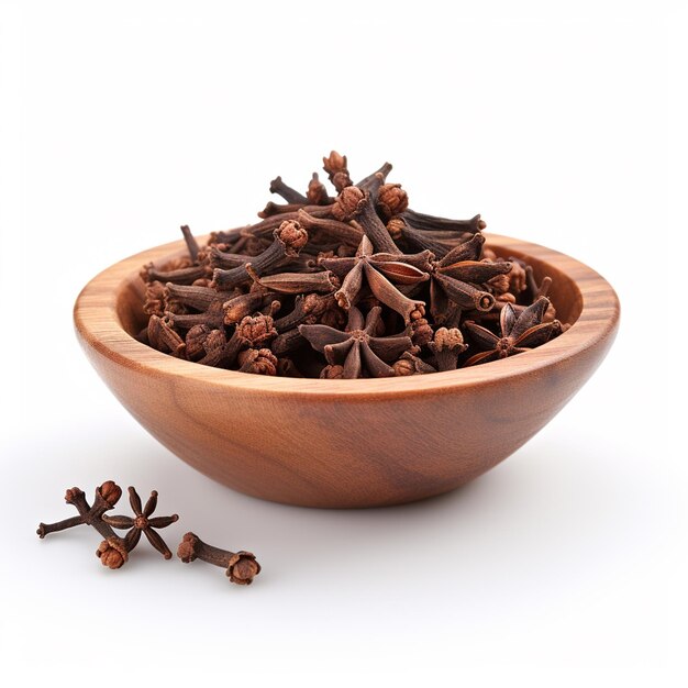 A clove in bowl on white background