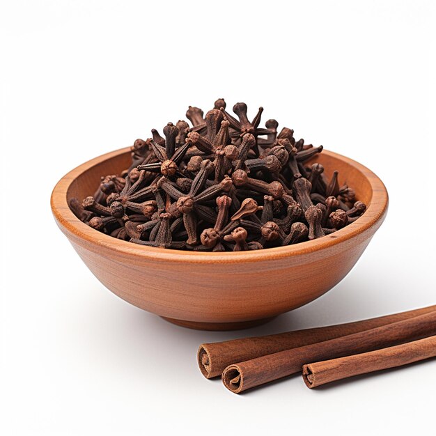 A clove in bowl on white background