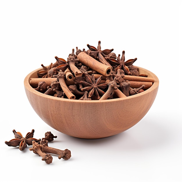 A clove in bowl on white background