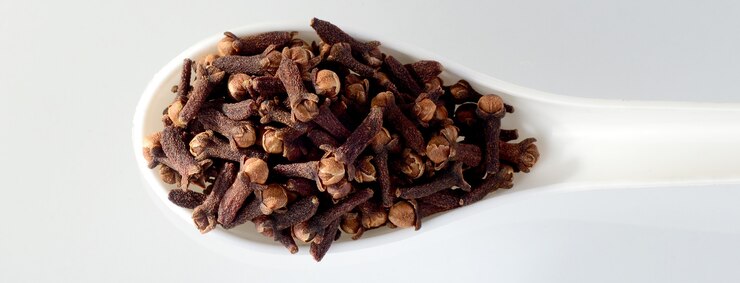 Clove in spoon isolated on a white background