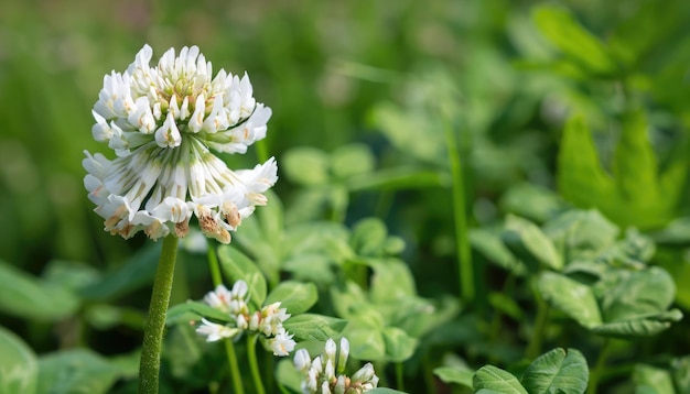 Photo clover flowering in the garden with copy space
