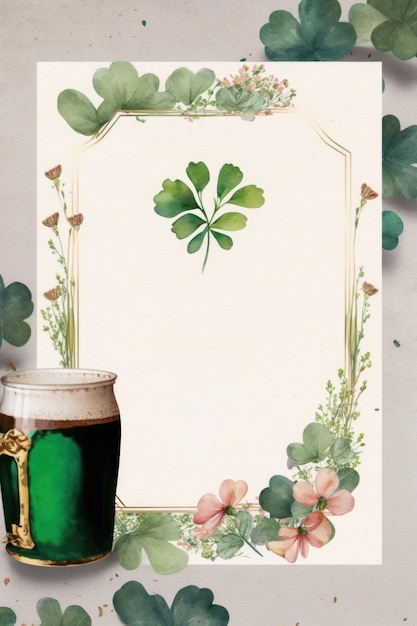 Clover Leaf and Beer Illustration Concept for Saint Patrick's Day Invitation.