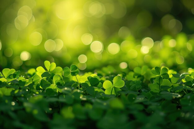 Foto luci bokeh a foglia di trifoglio sfocate per la celebrazione del giorno di san patrizio