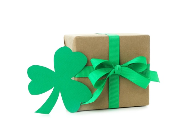 Clover leaf and gift box isolated on white background