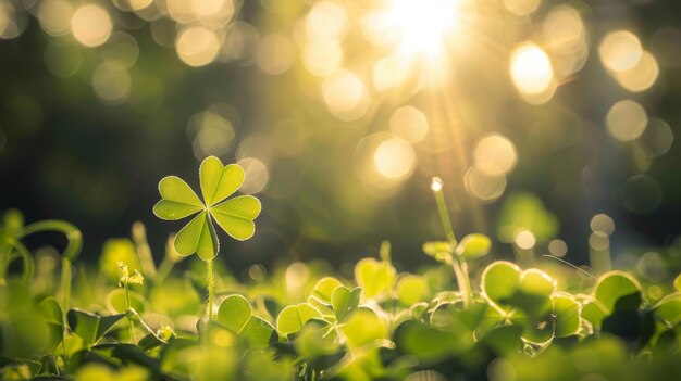 Clover leaf in lens flare for blurry background