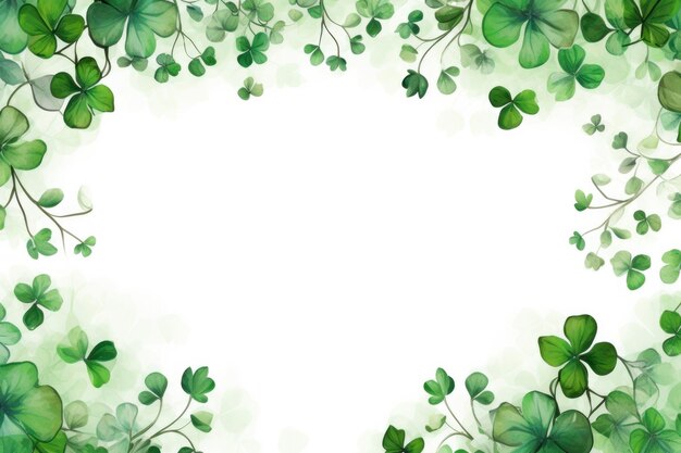 Photo clover leaves intermingle with watercolor washes to form a serene patrick's day background this art piece offers a tranquil space for heartfelt or playful messages