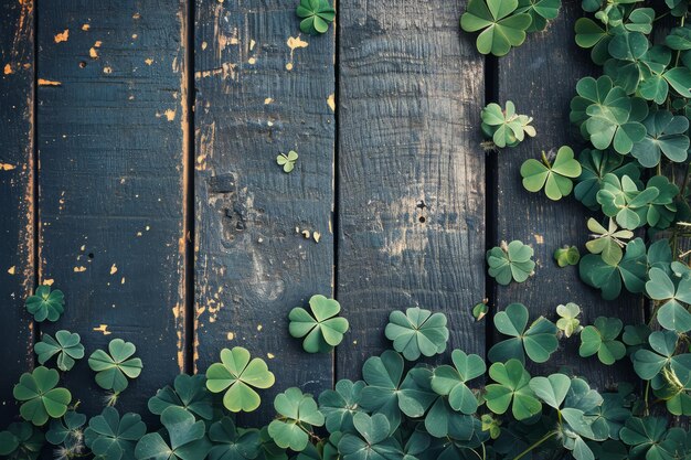 Clover leaves on wooden table St Patricks Day background Generative AI