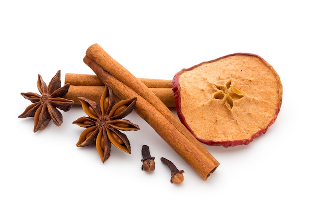 Cloves, anise and cinnamon isolated on white background