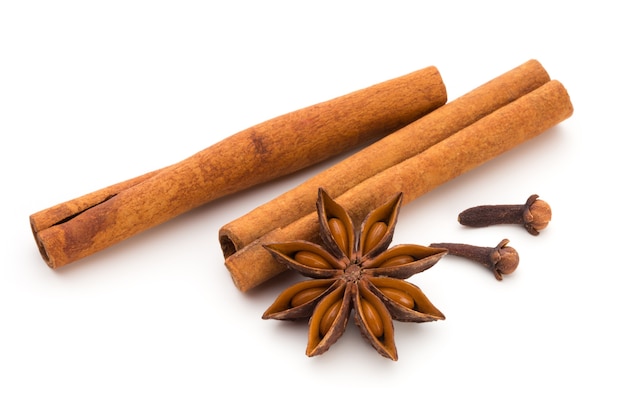 Cloves, anise and cinnamon isolated.