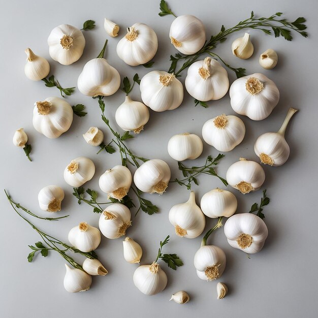 Photo cloves of garlic isolated on a black background levitating garlic closeup