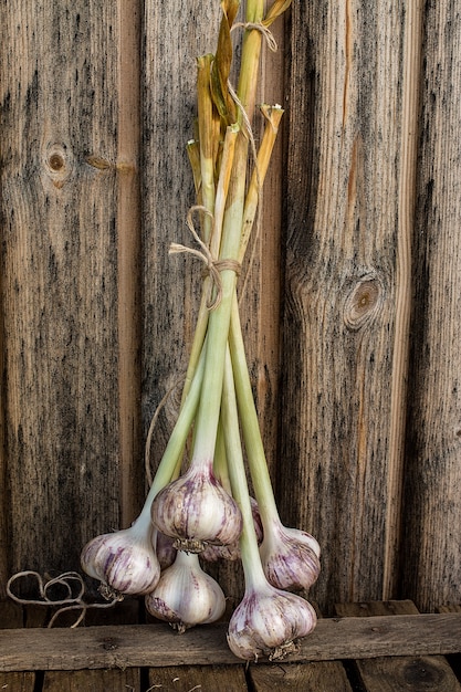 Cloves of garlic on rustic  table