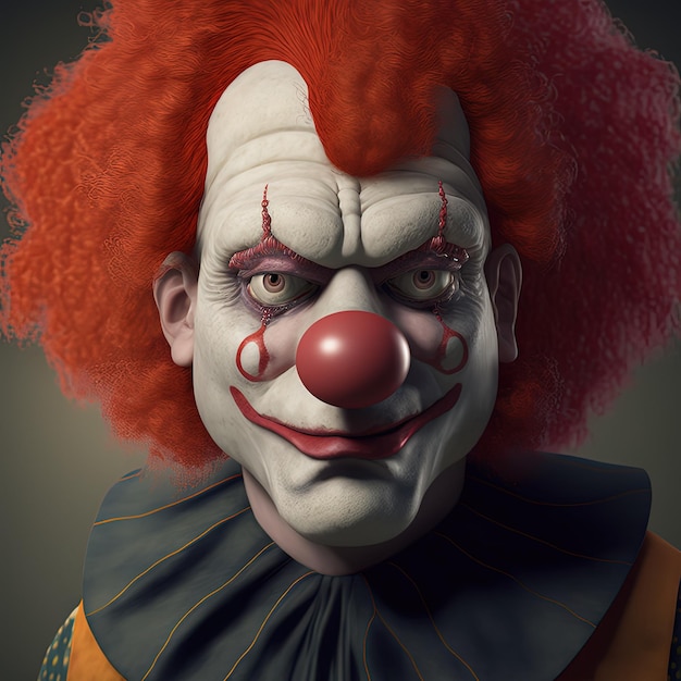 Clown arlekijn personage met make-up en rood haar en neusportret poseren voor de camera